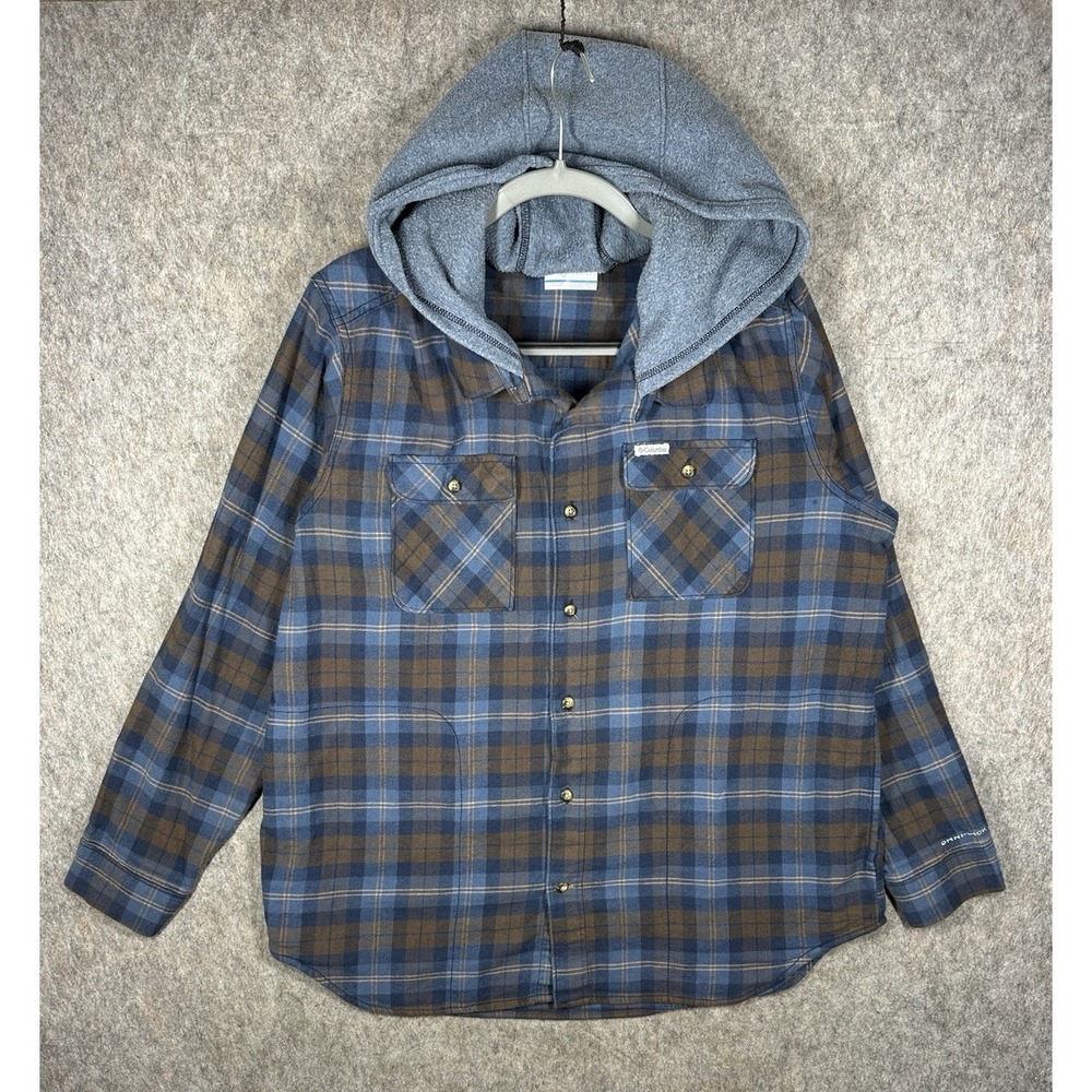 Columbia Flare Gun AM0548 Mens XL Plaid Hooded Flannel Shirt Omni-Wick